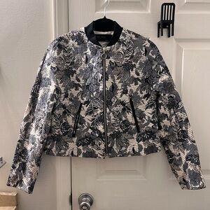ZARA Basic Floral Jacquard Embroidered Zip Front Women's Bomber Jacket size S